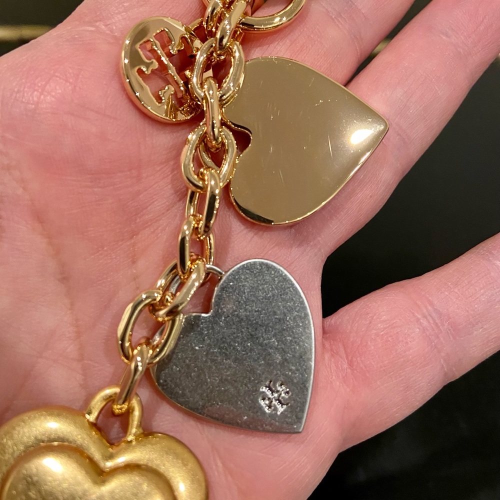 NWT authentic rare luxury Tory Burch silver gold face heart key fob - Picture 11 of 16